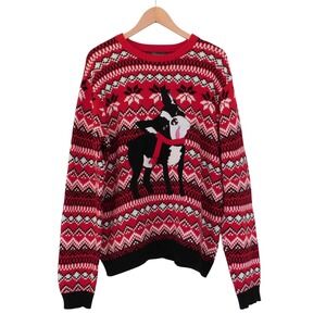 Ugly Christmas Sweater French‎ Bulldog Mens Large Red White Black 33 Degrees
